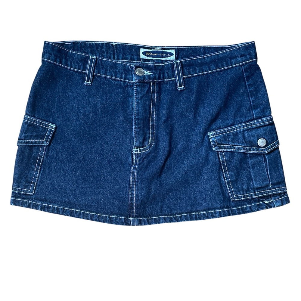 VINTAGE Y2K BLUE ASPHALT DENIM SKORT CARGO POCKETS 100 % COTTON MINI SKIRT